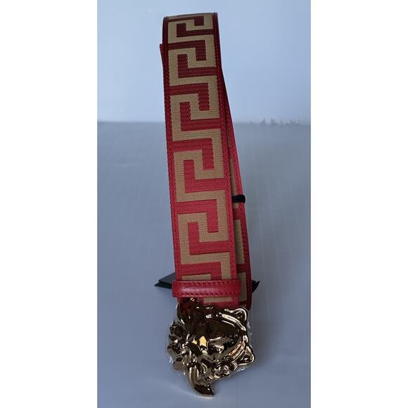 Versace Medusa-Buckle Greca Calf Leather Red/Gold Belt 80 (32) DCU8061 NWT $495 - Picture 6 of 12
